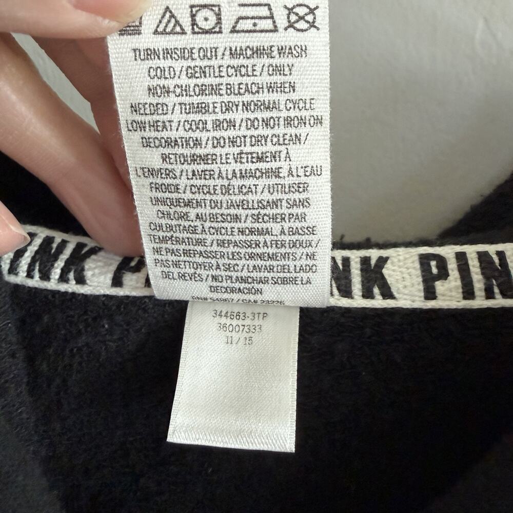 Y2K Victorias Secret PINK Women’s Size S Black Hoodie Embroidered Logo 2015 - Picture 3 of 6